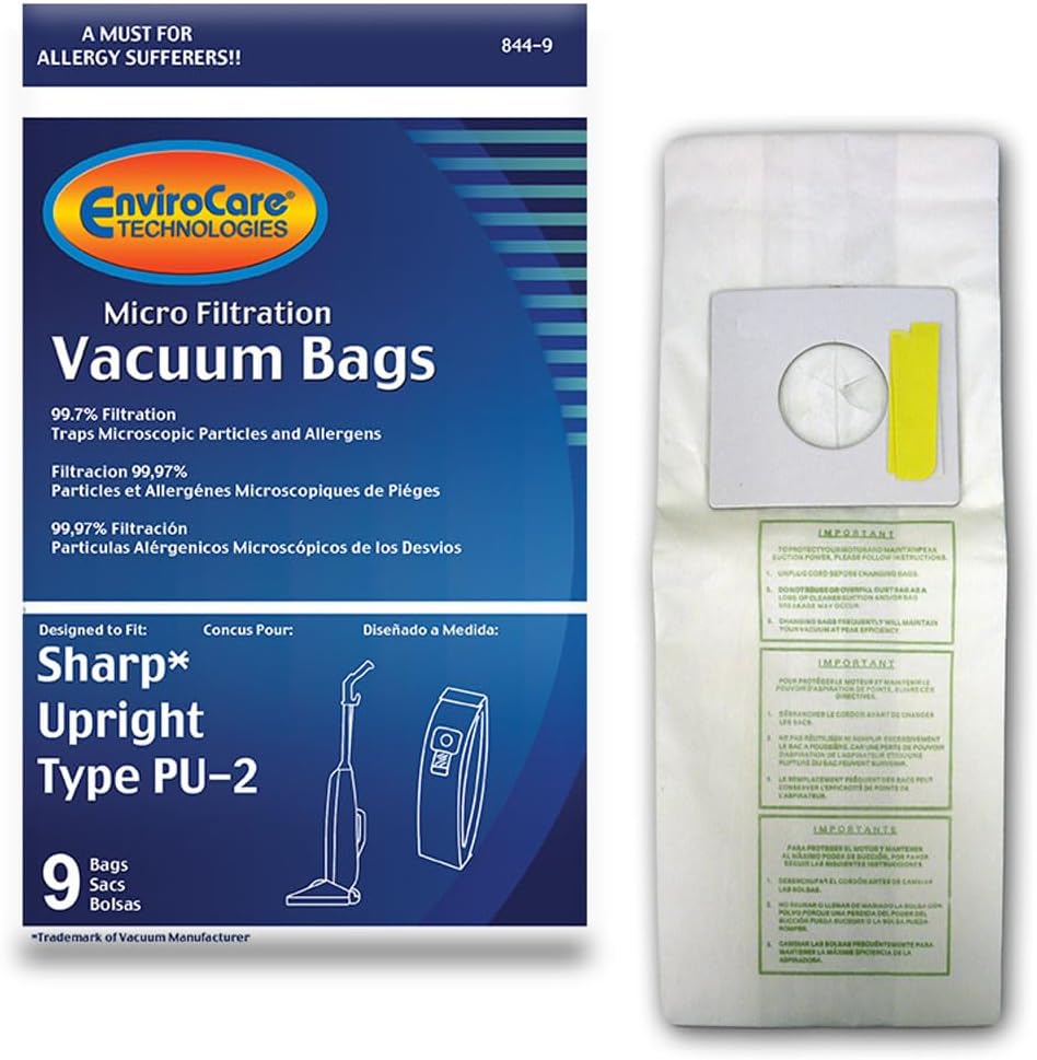 Sharp Upright Types Pu-2 Vacuum Bags Microfiltration With Closure - 9 Pack