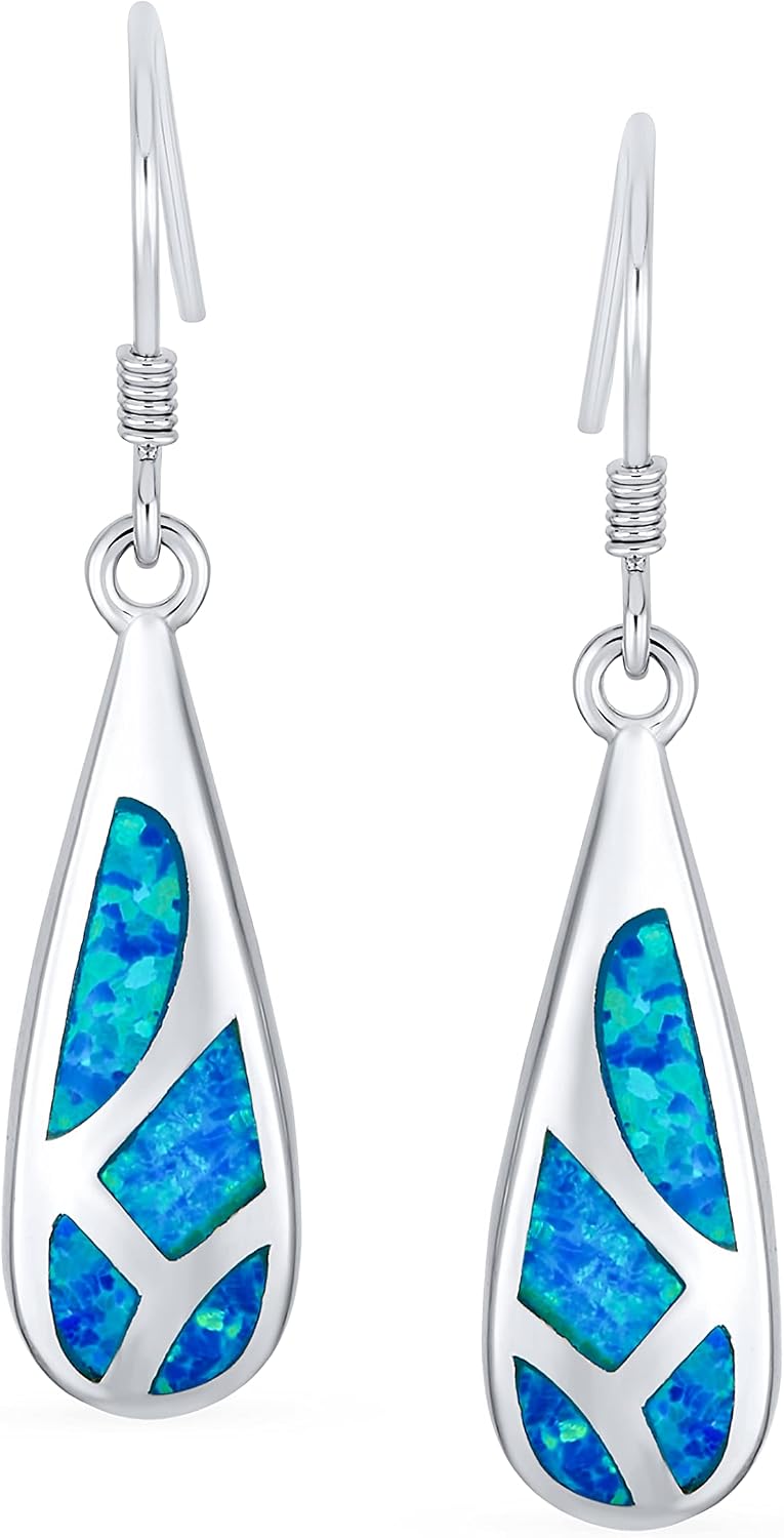 Bling Jewelry Boho Long Linear Iridescent Rainbow White Created Opal Teardrop Bar Shaped Dangle Earrings For Women Teen Rose Gold .925 Sterling Silver Fish Hook Wire Threader 1.5-1.75 Inch