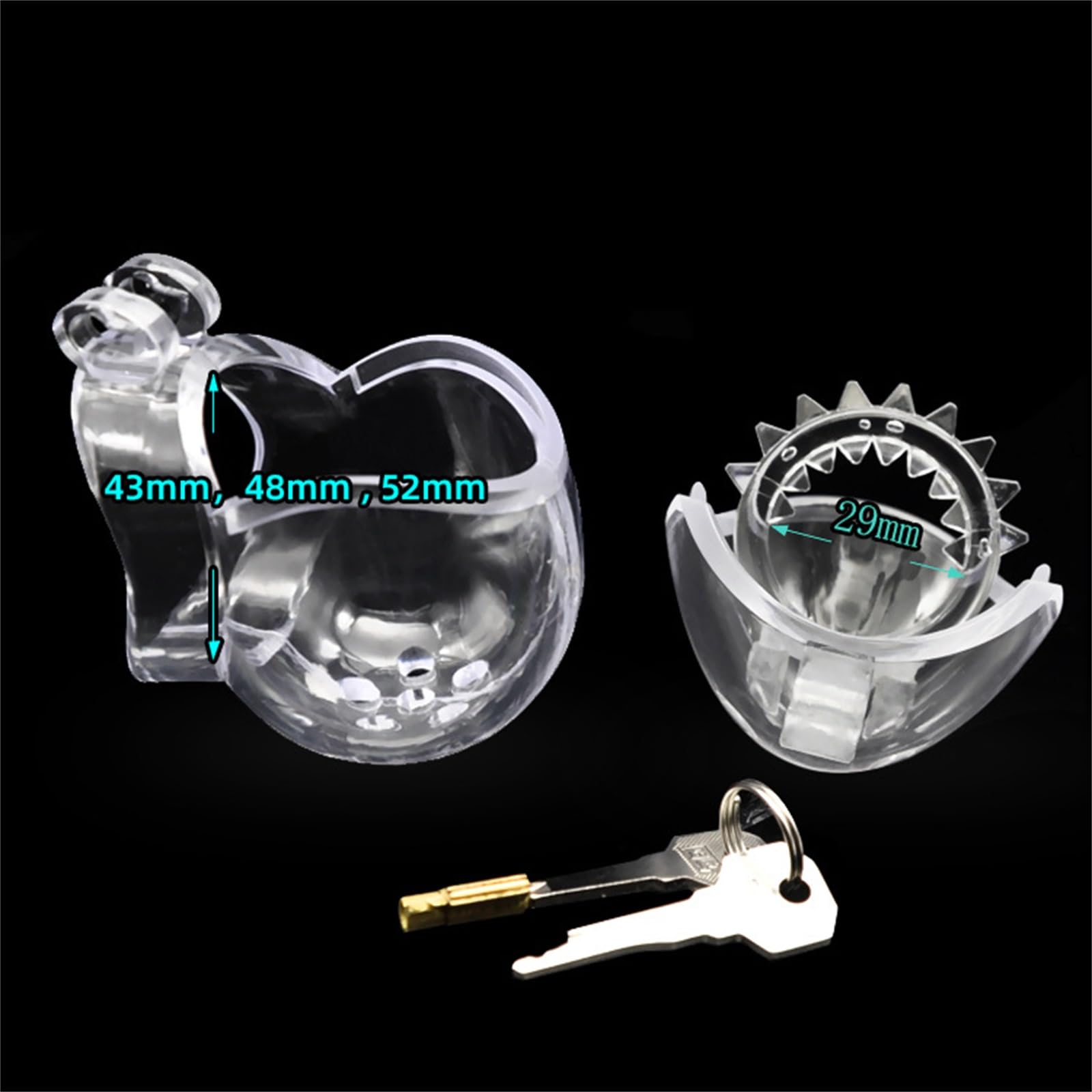 Cintura di castità per uomo, Bondage completo Gabbia per pene Extreme Cb6000 Gabbia di castità tipo uovo PC Gabbia di castità trasparente Gabbia per cuoco Gabbia di castità(Dornig,52mm)