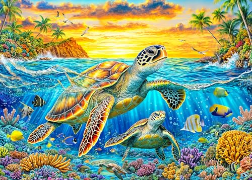 Puzzles 1000 Pieces for Adults Jigsaw Puzzles for adults 1000 Piece Puzzle Classic Educational Games -Big Sea Turtle- Beautiful Home Decoration