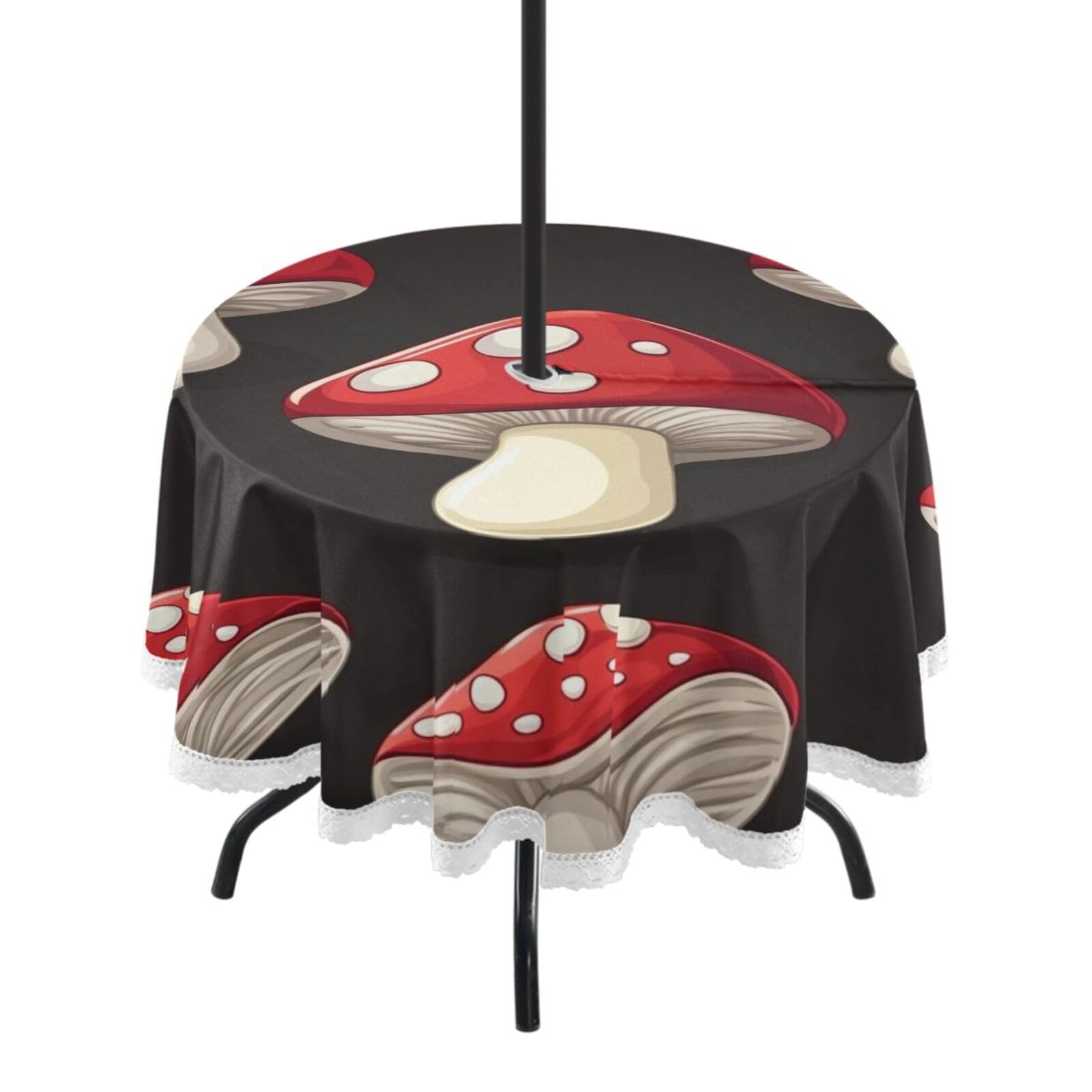 Ttgoth Mushroom Outdoor Table Cloth 152 cm Water Stain & Resistan Tablecloth Wipeable Table Cover with Parasol Hole & Zipper for Garden Patio Party Picnic