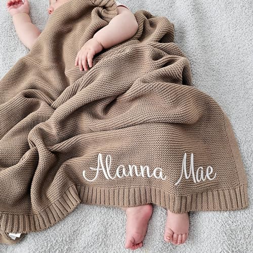 Image of Diyrap Personalized Baby Blanket, 100% Cotton, Single Layered, 37x42 inches, Custom Embroidered, Newborn
