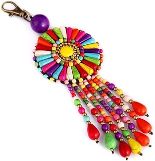 QTMY Colorful Beaded Tassel Long Boho Bag Charm Pendant Keyring Keychain for Women Purse Handbag Decor (3)