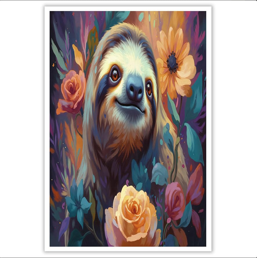 Póster de pared de flores y perezoso (70x100 cm) para llenar de vida y color tu salón