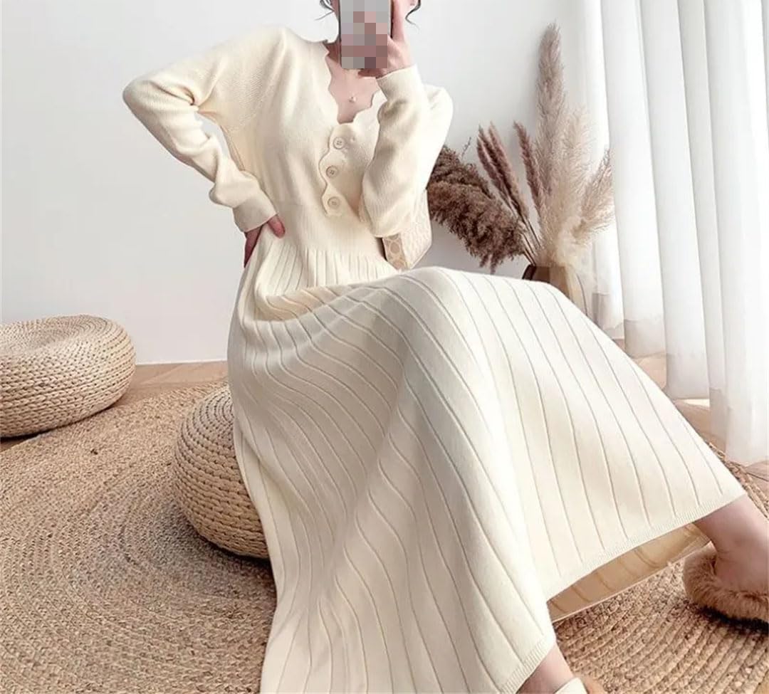 Vestido de punto para mujer, para otoño e invierno, corte ajustado, manga larga, vestido de fiesta, falda de lana.