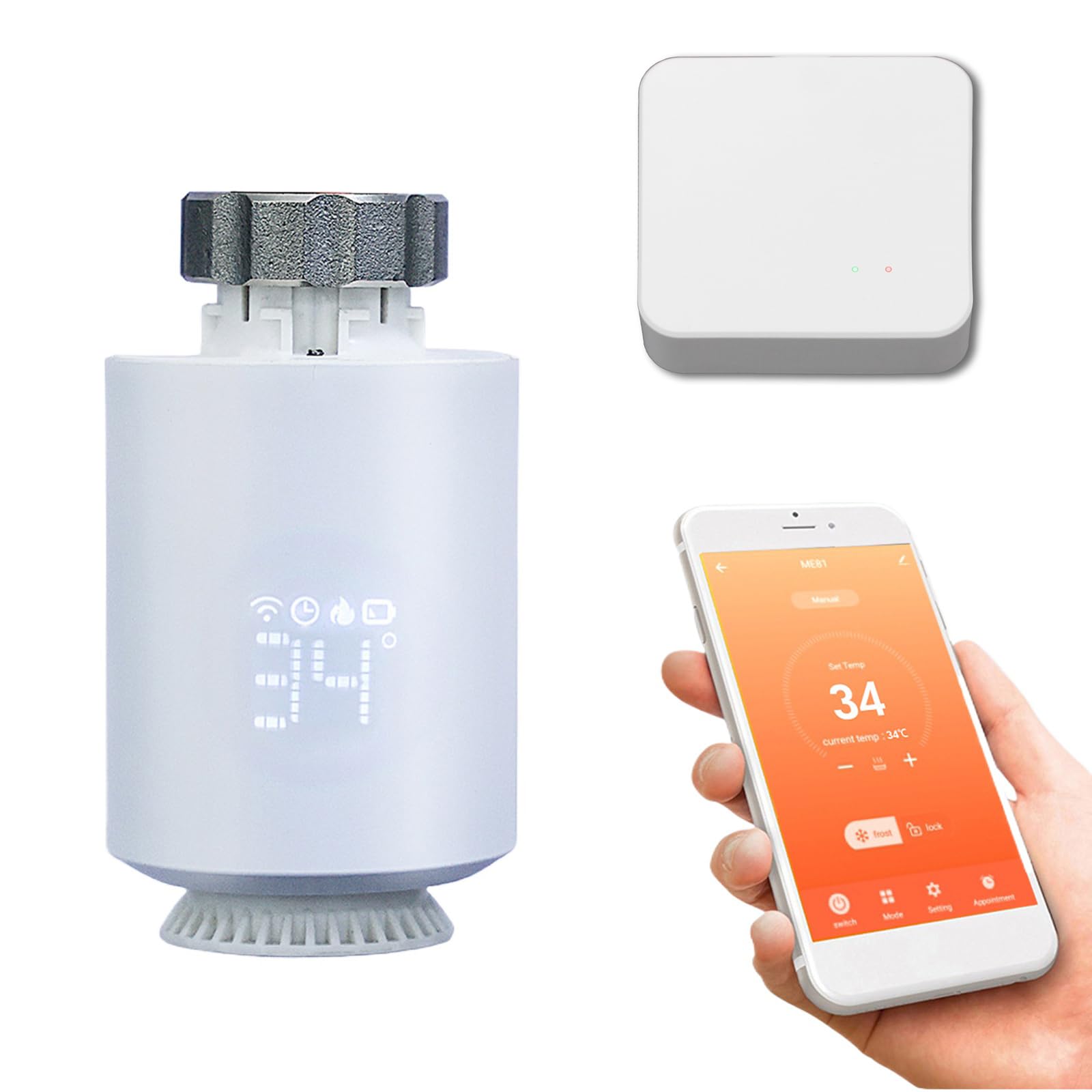 Valvola Termostatica per Radiatore Smart TRV, Starter Kit WiFi con Hub, Valvola Termostatica Programmabile, App e Controllo Temporizzazione, Antigelo, Compatibile con l'App Smart Life
