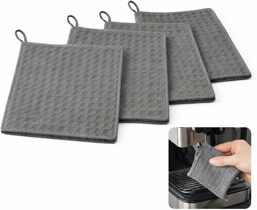 WSTELHH Grey Barista Cleaning Cloths, 4 Pack Reusable Coffee Machine Wipes