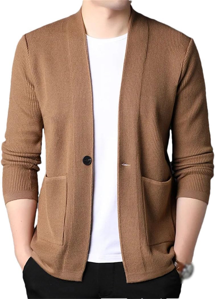 Men's Fashion Knitted Cardigan Sweaters Winter Long Sleeve V-Neck Business Casual Gentleman Coat