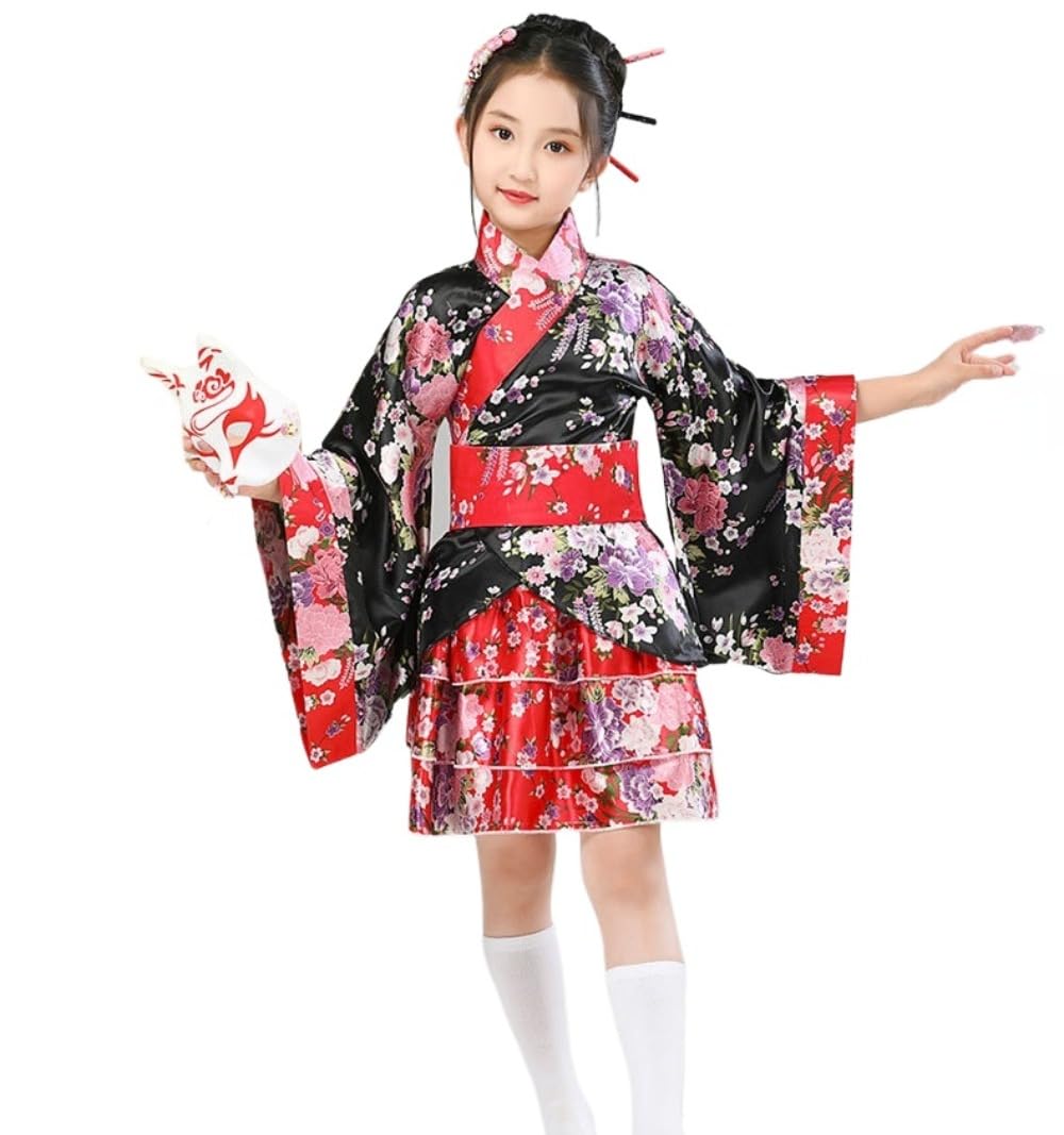 Amazon.co.jp: コスプレ 衣装 キッズ 和柄 着物 ドレス 子供 プリーツ 
