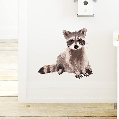 Calcomanía de pared con diseño de mapache, diseño de animales para guardería, extraíble, para despegar y pegar, impermeable, para niños, bebés,