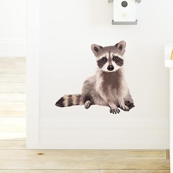 Sitting Raccoon Wall Decal Animal Wall Sticker | Removable waterproof peel and stick wall art for nursery, baby room, classroom, living room, and playroom