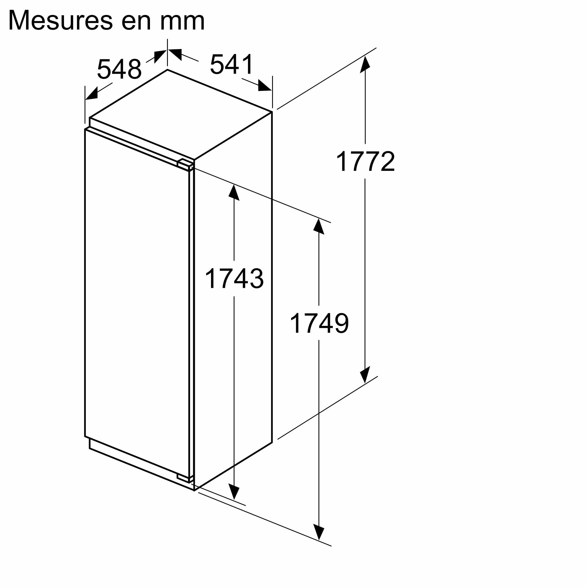 Bosch Electroménager KIR81VFE0, Série 4, Réfrigérateur 1 Porte, Encastrable, 177.2 x 54.1 cm, 310 L