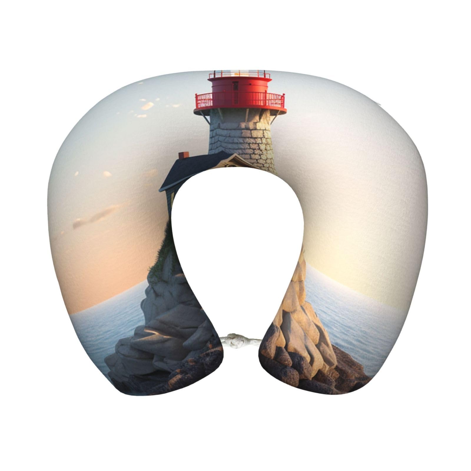 peiyeety 3D Seaside Lighthouse Travel Pillow Memory Foam - Comfortable U Shape Neck Pillows for Sleeping, Neck and Head Support Portable Airplane Pillow Adjustable Flight Pillow, Washable Cover
