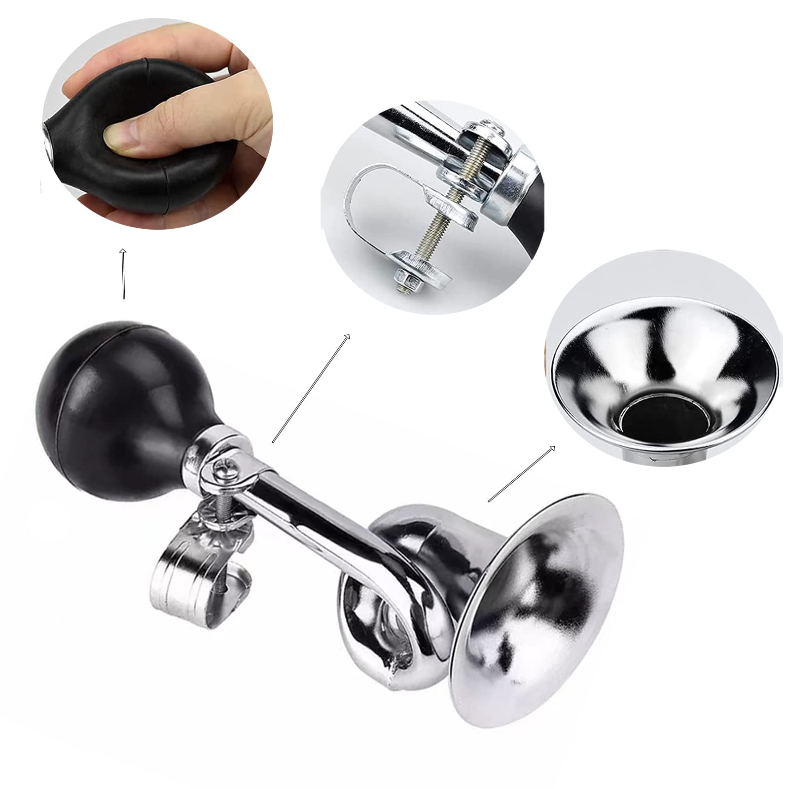 Clacson per bicicletta in metallo con morsetto regolabile, tromba classica