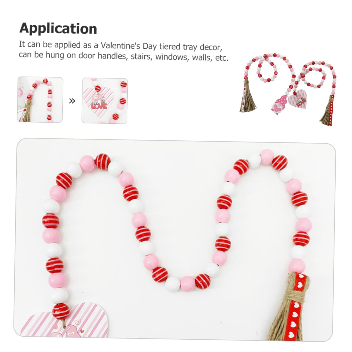DECHOUS 3 Sets Valentinstag Perlenketten Für Wohnkultur Holzperlenkette Quaste Dekorative Perlen 2 Stück * 3