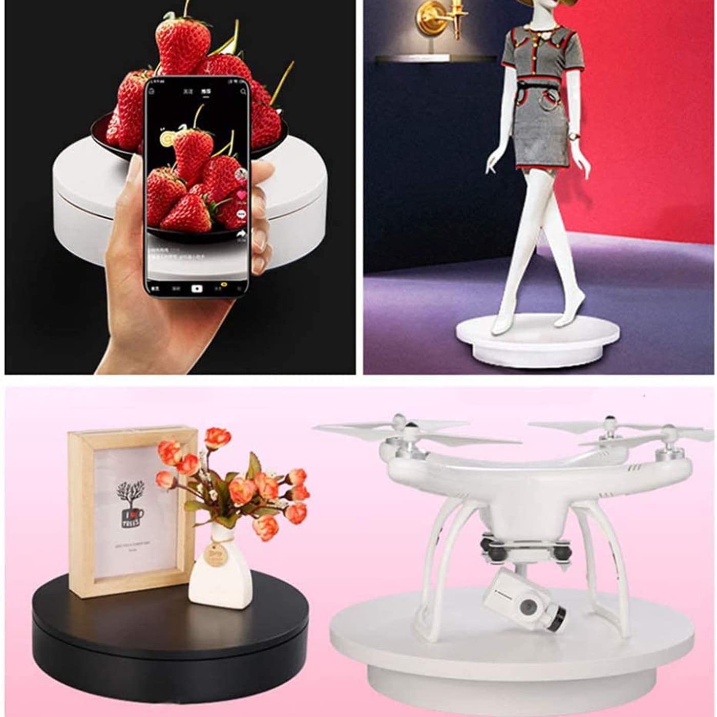 Plateau Tournant Électrique de pour la Photographie, 20Kg Table Tournante Rotative Électrique, Prise Socle Pivotant Electrique/Blanc/Diamètre 20CM Small