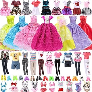 Acehome 25 PCS Doll Clothes Set Barbie Doll, 3 Party Dresses + 5 Dresses + 5 Tops + 5 Pants + 2 Swimsuits Bikini + 5 Shoes, Mini Dresses Full Set of Fashion Outfits 11.5 Inch Girl Doll (W-02)