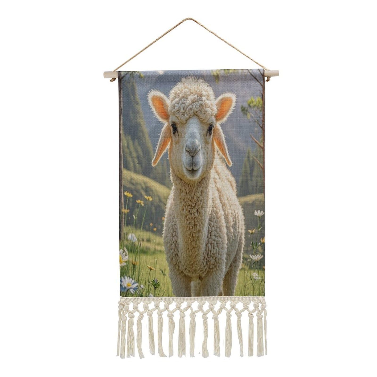 FekiLoot Lamb Wall Art Print Decor Art Tapestry with Tassel Cotton Linen Hanging Poster Vintage Aesthetic Wall Art Poster Rustic Wall Art Decor for Home Bedroom Living Room Office