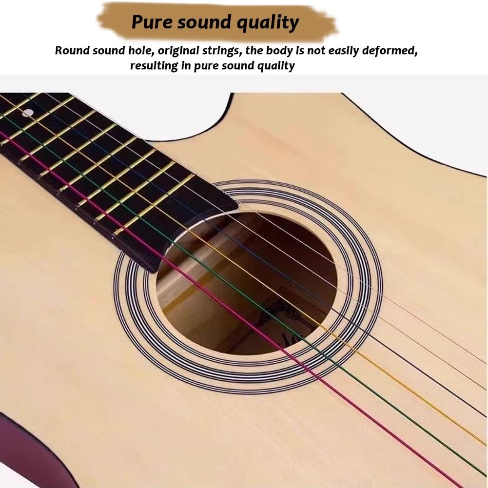 Guitarra Acústica De Madera De 38 Pulgadas Para Adultos, Guitarra De 6 Cuerdas De Acero Con Funda, Tutorial Básico De Guitarra Folk Para Principiantes(Sky blue)