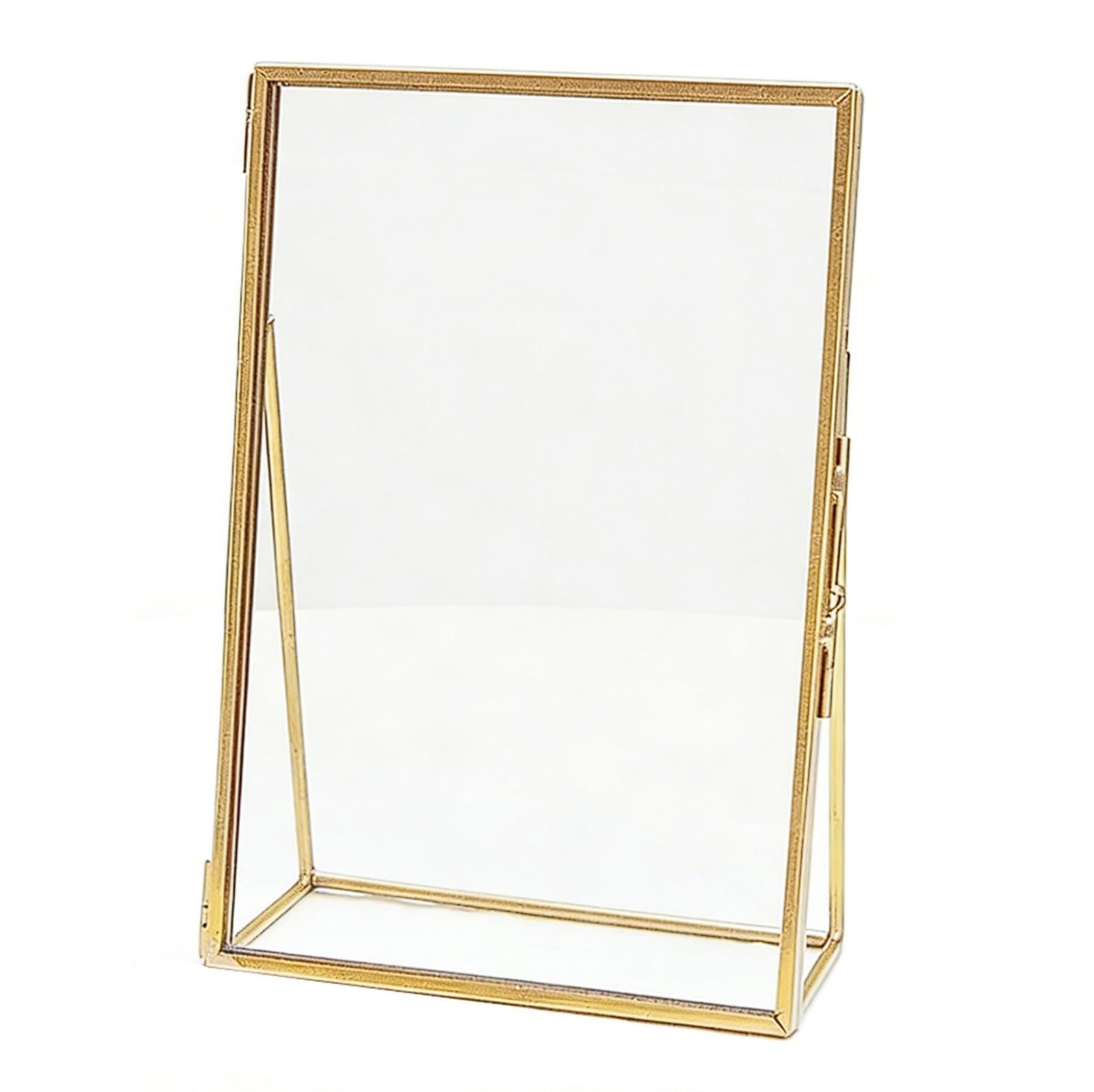 Vintage Metallic Glass Photo Frame for Couple Wedding Photos, Leaf Specimens, Tabletop Frame with L-Shaped Stand photograph(Gold,A4)