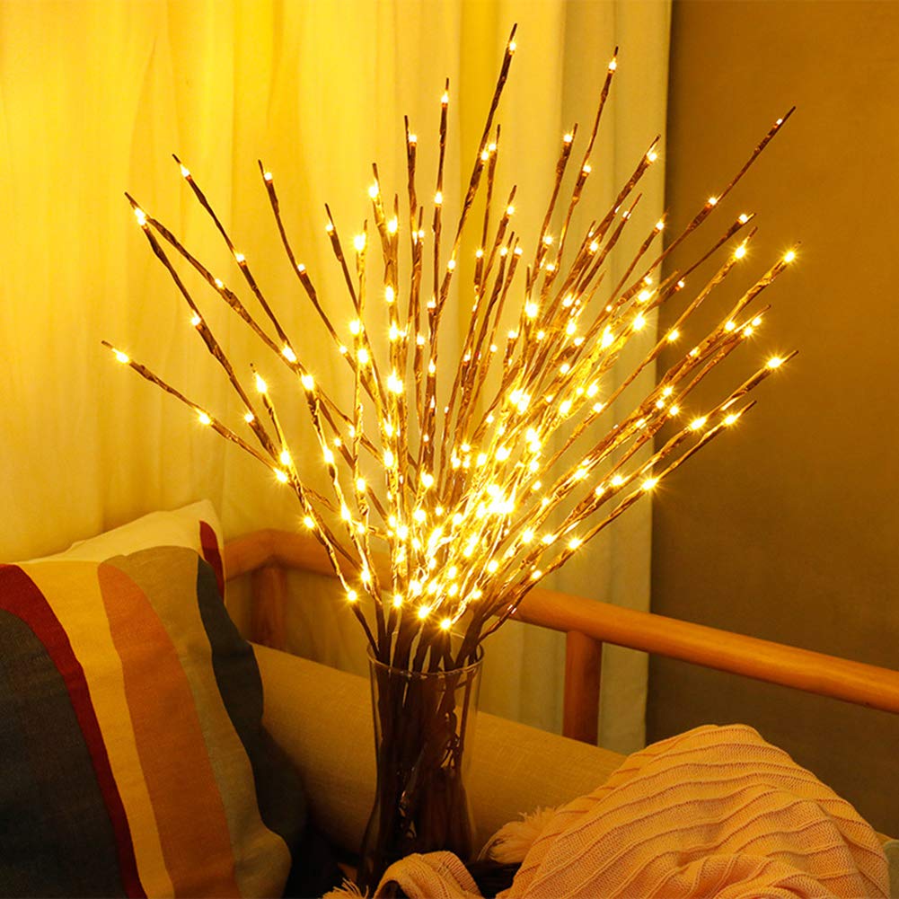 2/4 Stück Zweige Lichter LED Zweige batteriebetrieben, dekorative Lichter Weidenzweige beleuchtete Zweige für Vasen Zuhause Schlafzimmer Dekoration – 76,2 cm 20 LED-Lichter 4 Pack warmweiß