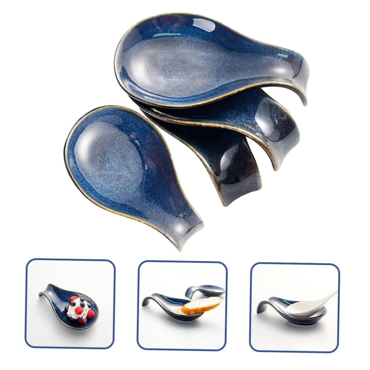 Gatuida Repose-cuillères Support Compact Cuisine en Céramique Bleue Lot de 4 Anti-roulement et Protection la Saleté Table Cuisson