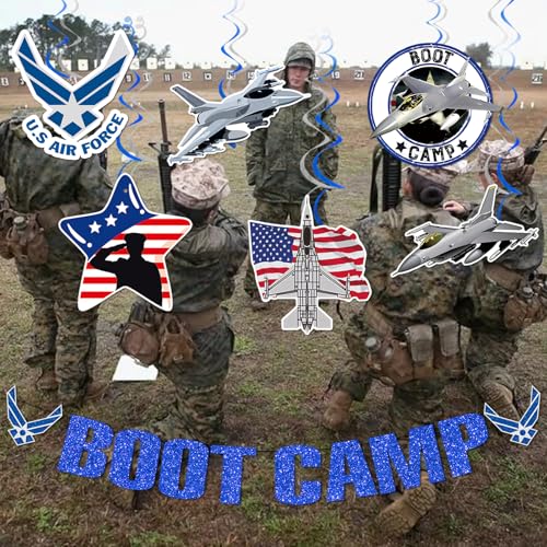 Image of Air Force Boot Camp Banner: Air Force Party Decorations Airforce Decorations for Birthday Party Boot Camp Military Fighter Jet Banner