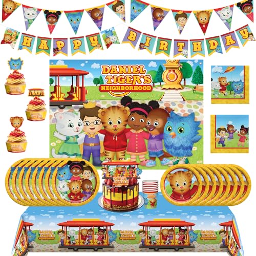 Treasures Gifted Officially Licensed Daniel Tiger Birthday Party Supplies - Serves 16 Guests - Ultimate Set Daniel Tiger Birthday Decorations - Tablecloth, Banners, Cake Toppers & More