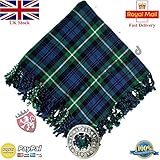 Scottish Kilt Fly Plaid Lamont Tartan Acrylic 48'x48' Thistle Green Stone Brooch Antique