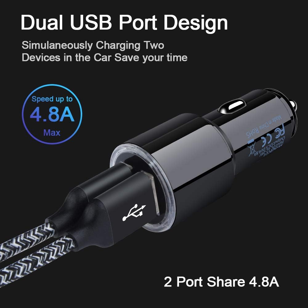 USB Car Charger, 2Pack 4.8A Fast Charging Dual Port USB Cigarette Lighter Adapter for iPhone 13 12 11 Pro Max SE XR X 8 7 6, iPad, Samsung Galaxy S22 S21 S20 S10 S9 S8 S7 A10E A50 A51,Android,Kindle : Cell Phones & Accessories