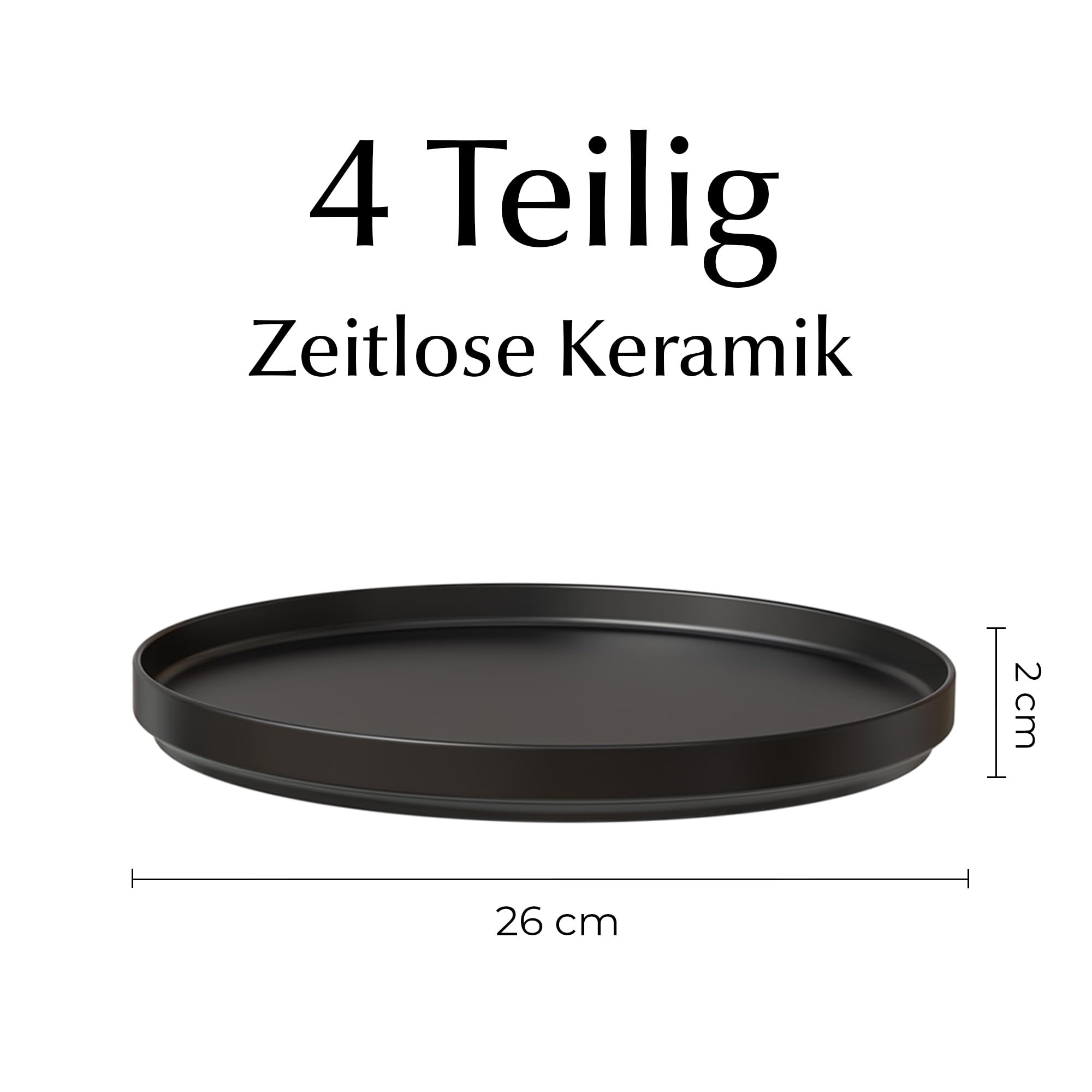 MIAMIO - Teller Set, 4er Set Speiseteller (26 cm) - Luxe (Schwarz) | Modernes Keramik Teller Set, Teller für Hauptspeisen, Große Teller, Steingut Geschirr - spülmaschinenfest