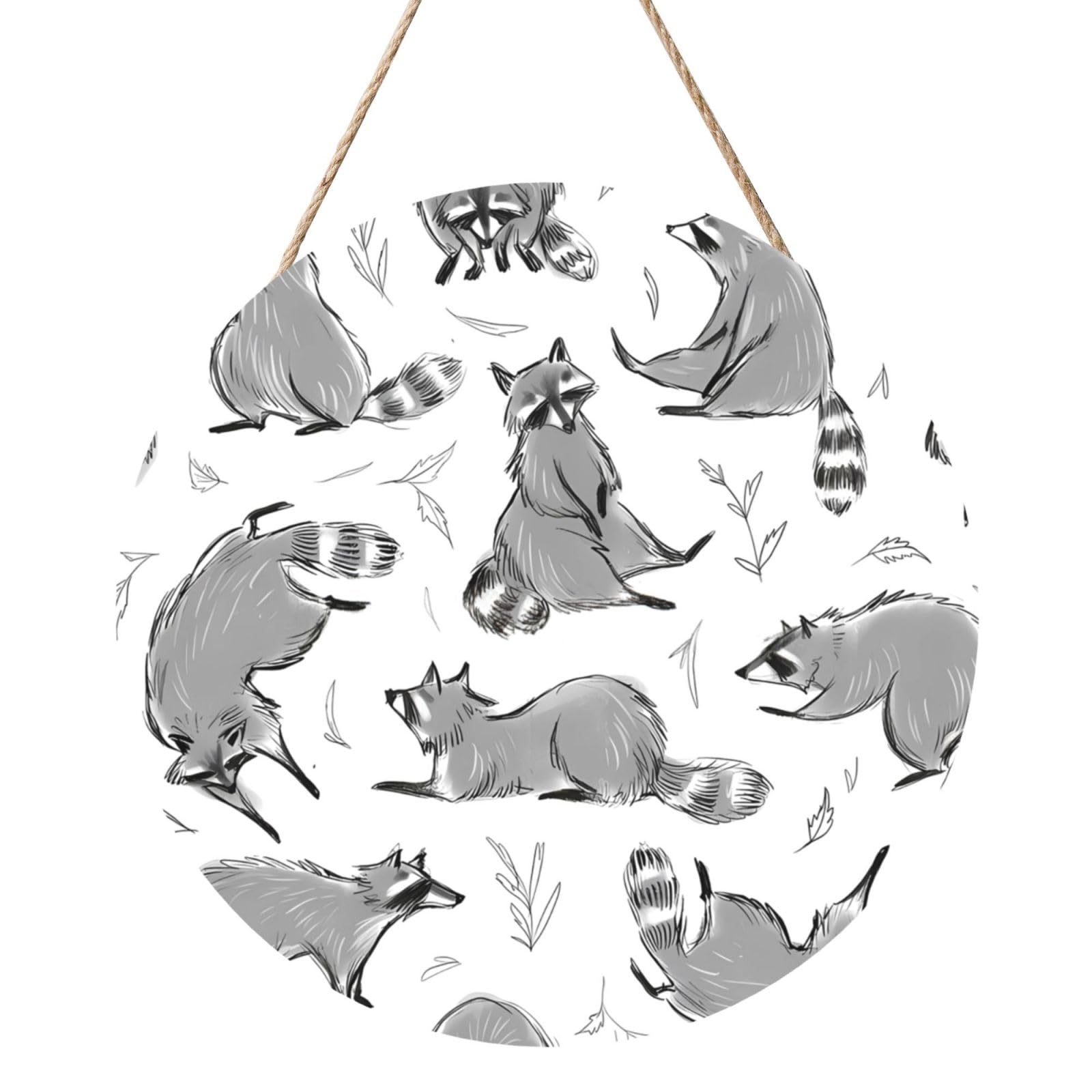 InOmak Cute Racoon, Round Wood Panel Painting 12 in, Wall Hanging Painting For Home