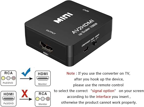 Miniatura 3 de Convertidor RCA a HDMI, 1080P RCA compuesto CVBS AV a HDMI, adaptador de convertidor de audio de video compatible con N64 Wii PS2 Xbox VHS VCR