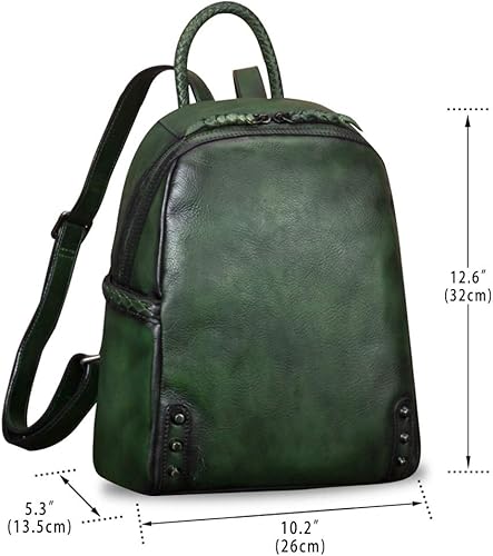 Miniatura 4 de IVTG Mochila de cuero genuino para mujer, mochila vintage de cuero real, mochila de moda de alta capacidad, Verdeoscuro, Mochilas Daypack