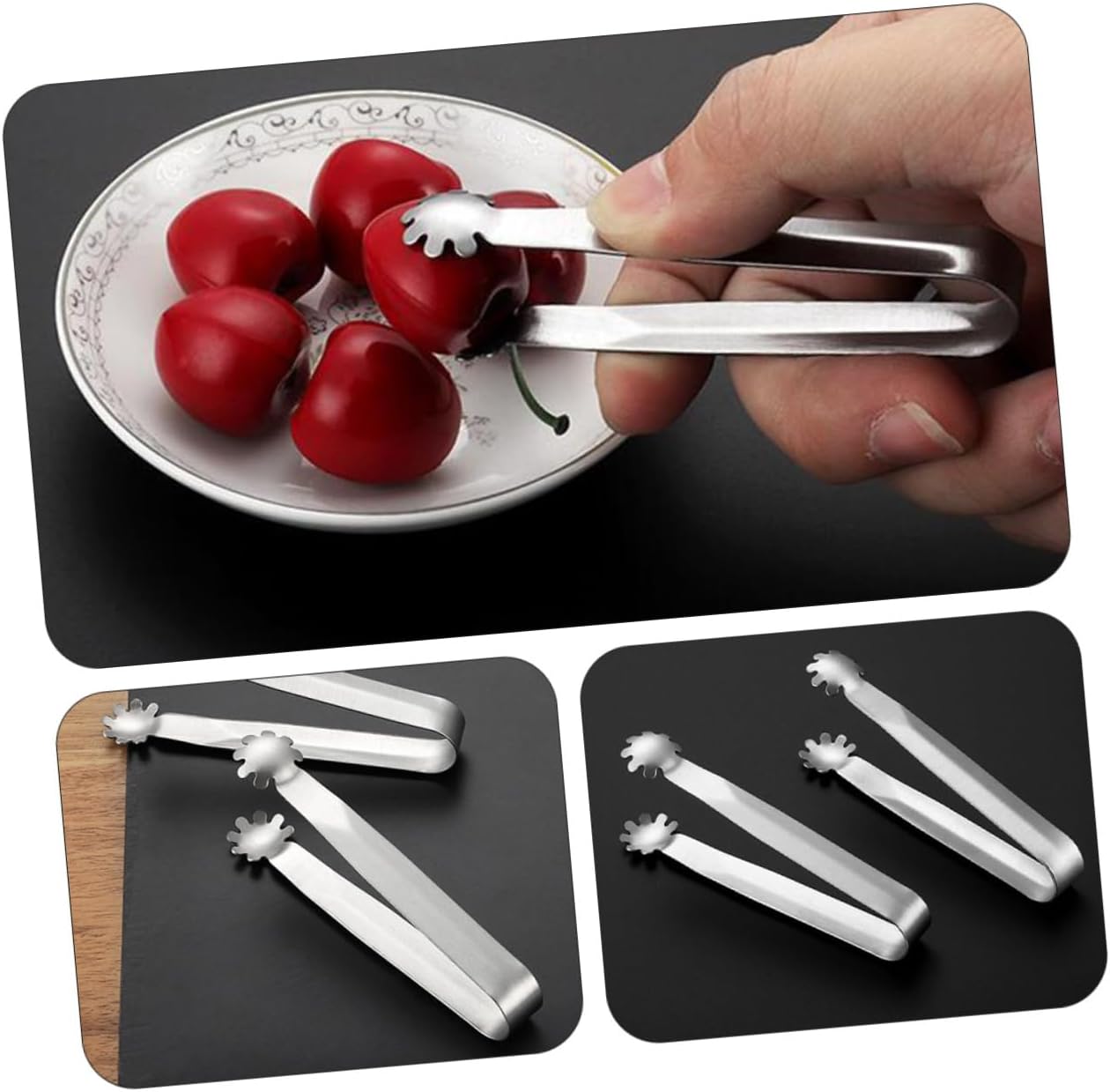 ABOOFAN 4pcs Stainless Steel Ice Cube Tongs for Sugar Cubes Clip Serving Tongs Food