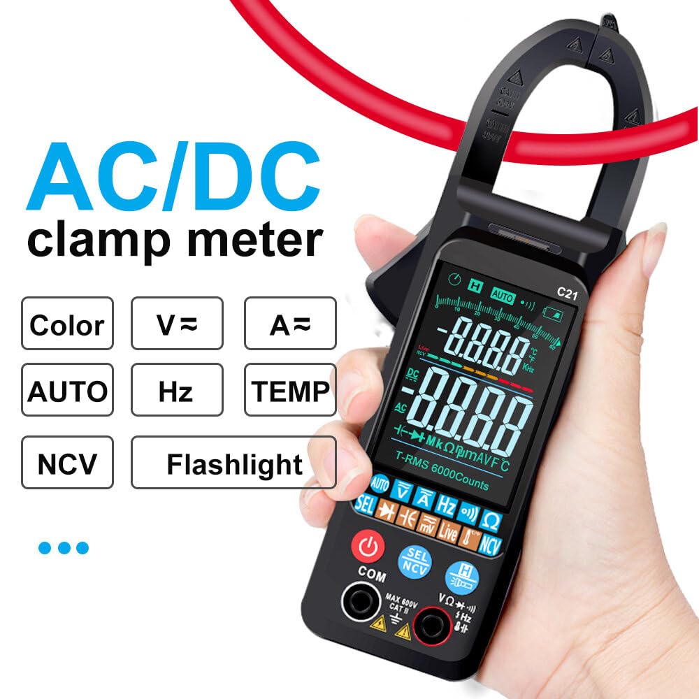 Xiangtat C21 AC/DC Current Voltage Digital Clamp Meter Large Color Screen NCV 6000 Counts True RMS Automatic Measurement Smart Digital Multimeter