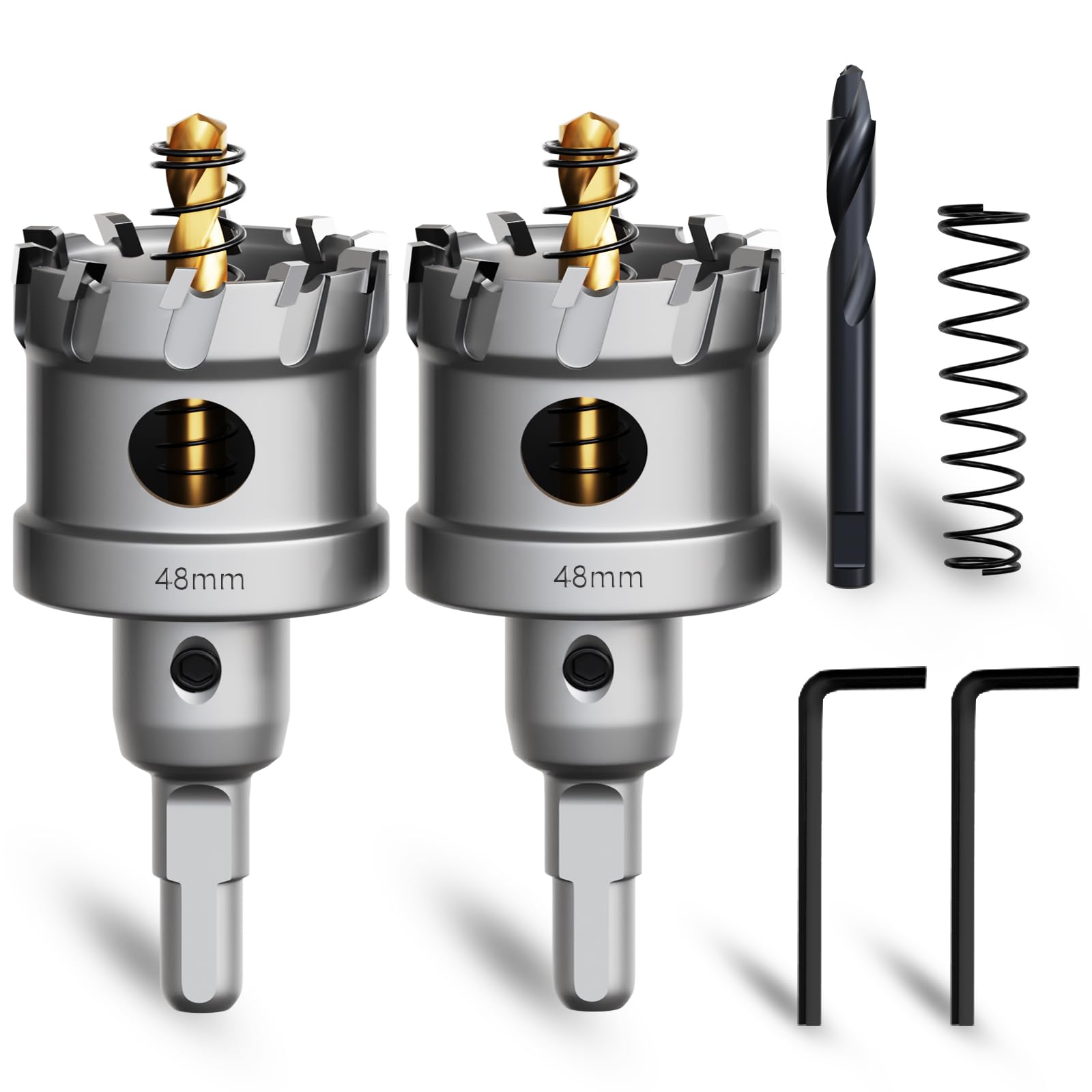 METOTY 48mm 2PCS Carbide Hole Saw Set,Heavy Duty Tungsten Carbide Tipped Hole Cutters Set with a nitrided Step Drill and L-flench, for Steel Iron,Aluminum,Stainless stell