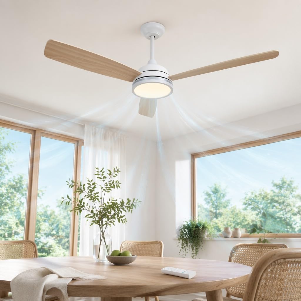 Aigostar Ventilatore da Soffitto con Luce e Telecomando Silenzioso 52‘’, Dimmerabile, 2700K-6500K, 25W Motor DC Reversibile, 6 Velocità, Adatto per soggiorno, camera da letto e sala da pranzo
