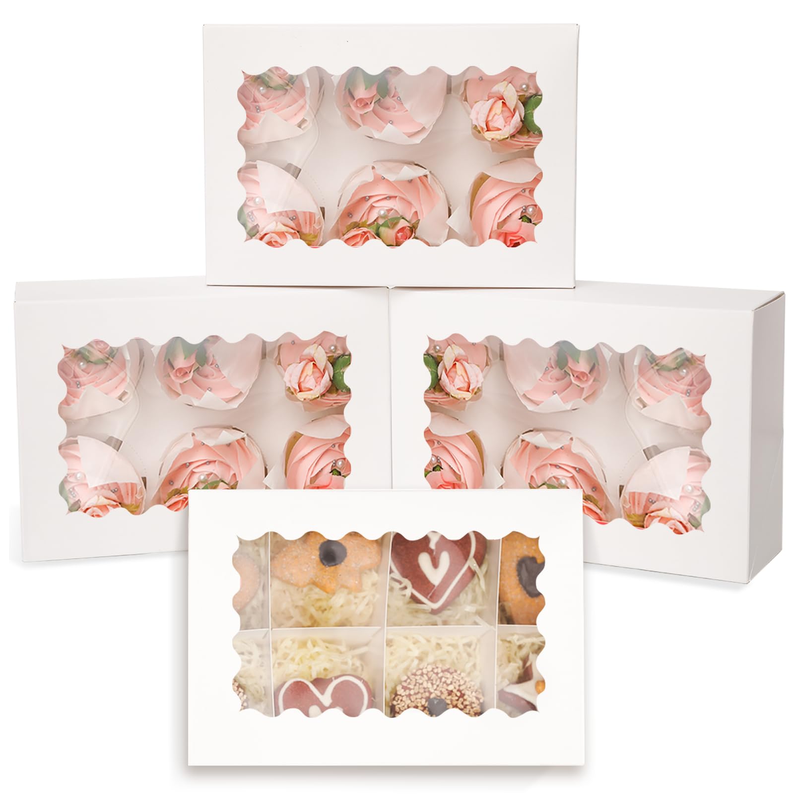 SCATOLE PER TORTE Kraft con finestra - Porta cupcake monouso-BUE EUR 17,12 - IT