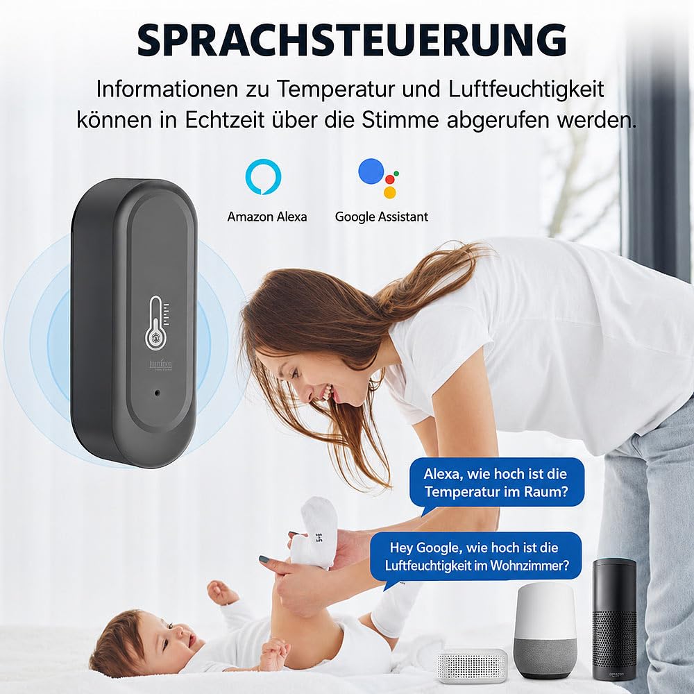 Luminea Home Control Thermometer WLAN: 4er-Set WLAN-Außen- und Innen-Temperatur- und Luftfeuchtigkeitssensor (ZigBee Außenthermometer, Thermometer Digital außen, WC)