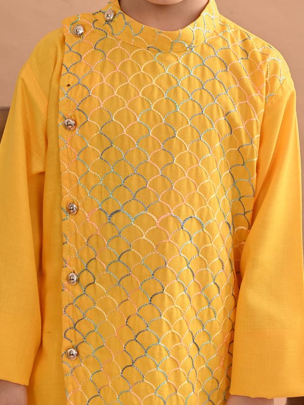 Image of superminis Baby Boys Cotton Side Open Embroidery Kurta and White Pyjama Set