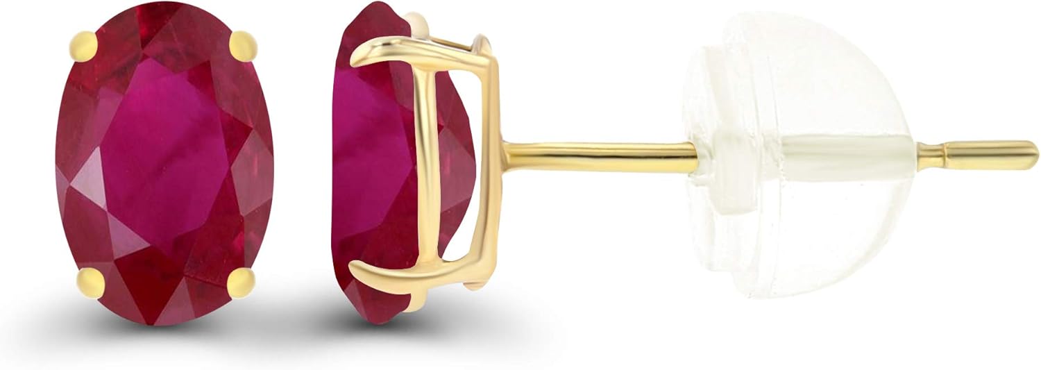 Solid 14K Gold 6x4mm Oval Genuine Birthstone Stud Earrings For Women | Hypoallergenic Studs | Natural or Created Gemstone Stud Earrings For Women - Image 2