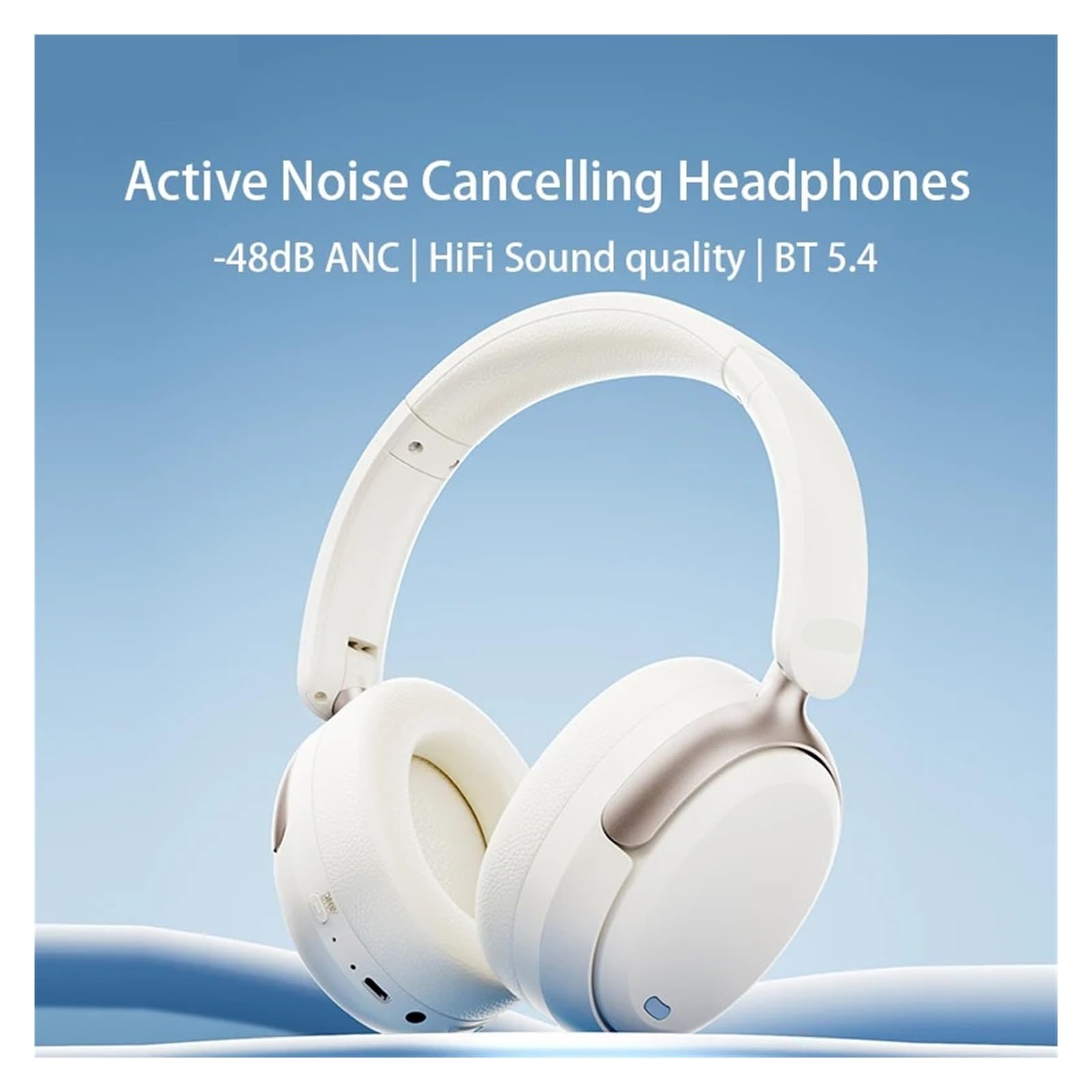 Cuffia 48dB con cancellazione del rumore Auricolare audio spaziale ad alta risoluzione con LDAC Bluetooth 5.4 Auricolare sopra l'orecchio(Black)