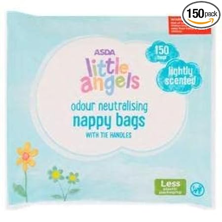 ASDA Little Angels, Nappy Disposal Bags with Tie Handles, Lightly Scented, Odour Neutralizing, Easy to Carry and Dispose, 150 Bags