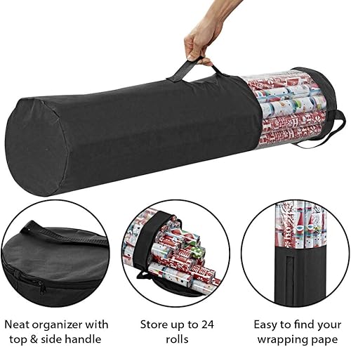 Miniatura 3 de ProPik Bolsa organizadora de almacenamiento de papel de regalo, almacena hasta 24 rollos de 40 pulgadas, bolsa transparente de poliéster resistente