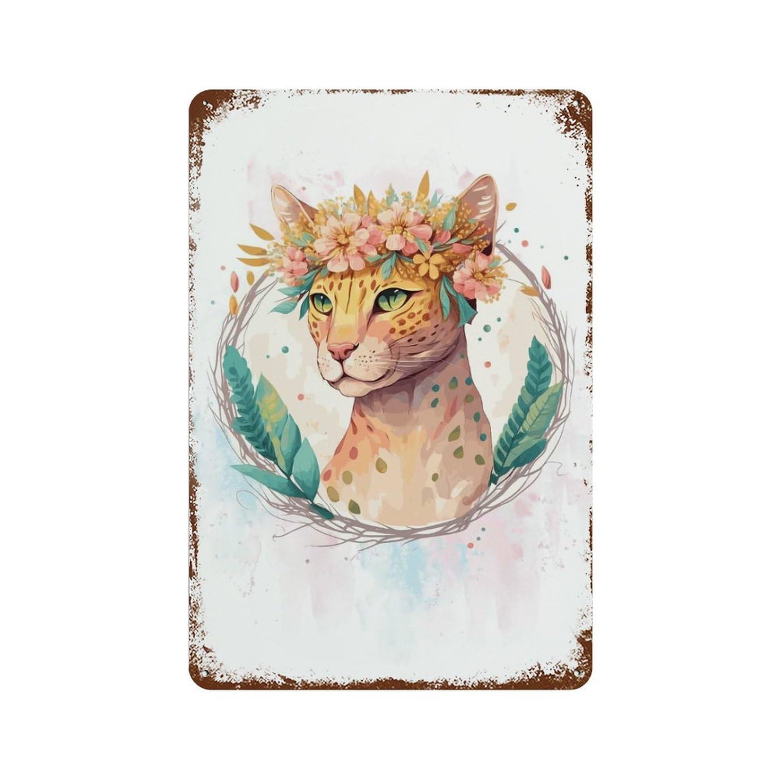 Watercolor Ocicat Flower 11.8"x7.9" Vintage Rust Metal Sign, Novelty Wall Decor for Living Room, Hallway And Home Decor