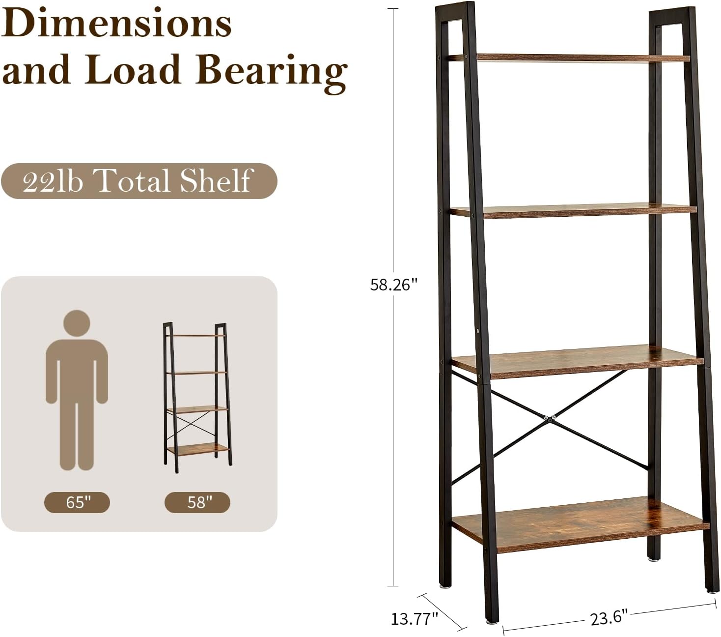 4 Tier Plant Stand, Ladder Bookshelf, Ladder Shelf, Indoor Plant Display Shelf, 58.3 Inch Bookcase Freestanding, Flower Display & Storage Rack, Planter Ladder Shelf for Patio