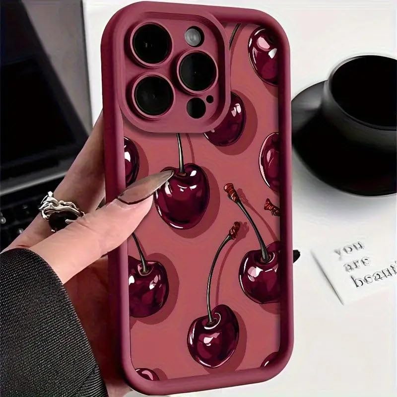 Image of COVERLY Wild Red Cherry Back Case for iPhone 12 Pro | 3D Gorgeous Wine Fruit Berry Cute Design | Camera Lens Protection | Soft TPU Silicone Aesthetic Print Cover for Girls & Women (Red, Shockproof)