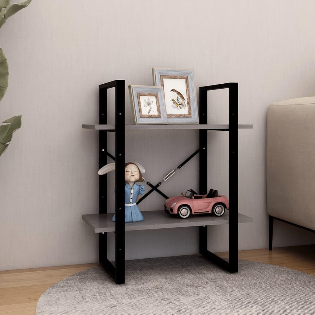 Générique Biblioteka 2 poziomy szare 60x30x70 cm lite drewno sosnowe | Przemysłowe, dekoracyjne półki, przechowywanie książek czasopism, łatwe czyszczenie