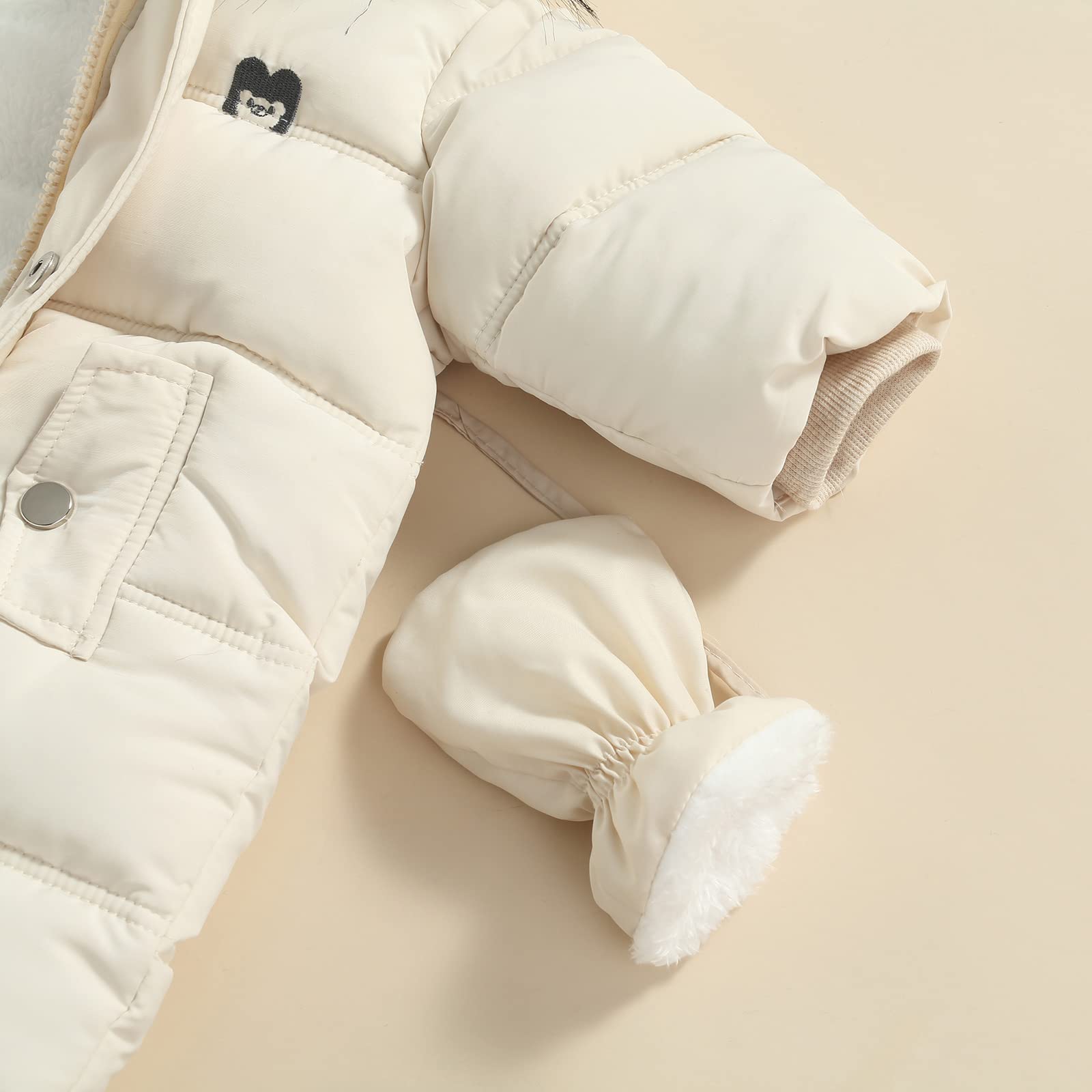 Geagodelia Combinaisons à Glissière pour Enfants avec Gants, Combinaison à Capuche Hiver Barboteuse en Peluche de Couleur Unie avec Poches